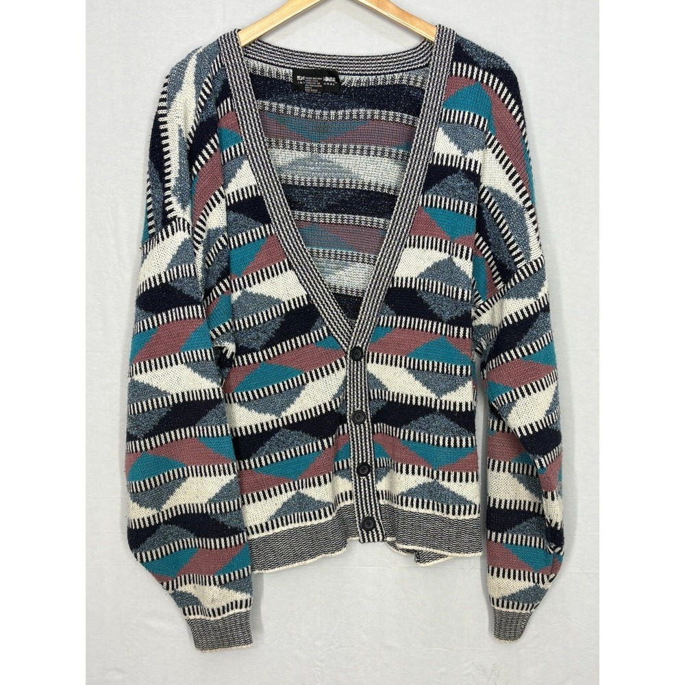 Expressions International Grandpa Cardigan Sweater Mens Multicolor Large Vintage